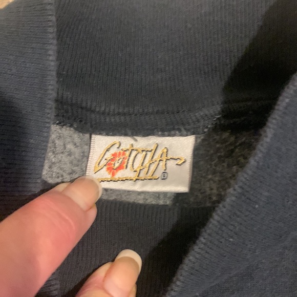 Vtg Gotcha black mock neck spelled out logo surf board neon shirt sz s - Picture 2 of 3